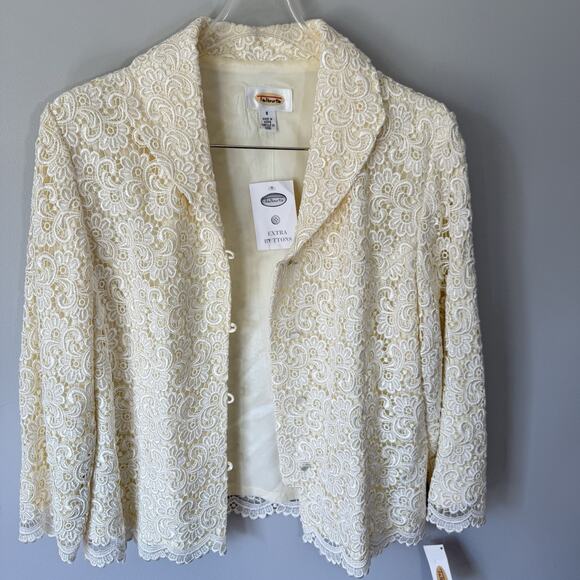 VTG Talbots Lace Jacket Blazer Cream White Mother pearl Buttons 8 Elegant New - Picture 1 of 5